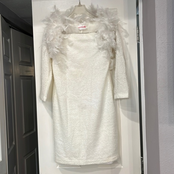 Carabella shimmering strapless dress & feather shrug. Large. Holiday dress - Picture 4 of 16